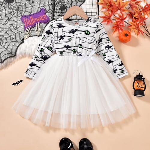 Unutiylo Toddler Girls Halloween Tutu Tulle Dress Thanksgiving Dress Long Sleeve Party Dress 2-7 Years3