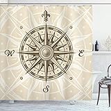 Ambesonne Compass Shower Curtain, Sun Motif Backdrop with Windrose Directions East West North South...