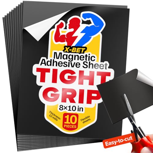 Strong Self-Stick Adhesive Magnetic Sheets 10 Pcs (8'x10'/20x25cm) – Customizable Magnetic Paper for Photo, Magnet Stickers, Labels, Crafts; for Fridge, Lockers, Whiteboards, Office, Projects