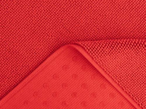 Image of American Soft Linen Bath Rug, 20 in 34 in 100% Cotton Bath Mats Rugs for Bathroom, Slip Reducer Washable Shaggy Form Area Rugs, Red Bath Rug