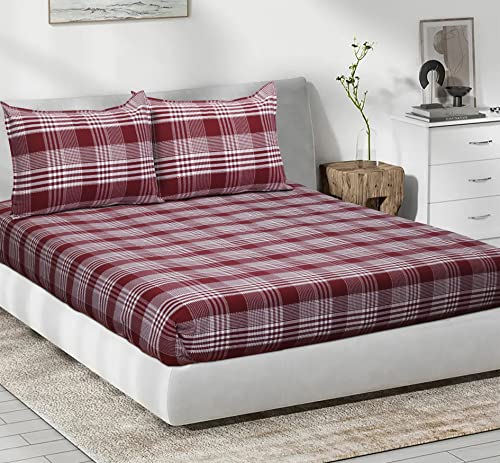 Image of AIRWILL, 200GSM Handloom Cotton Double Bedsheet with 2 Pillow Covers (Track Dobby Maroon)