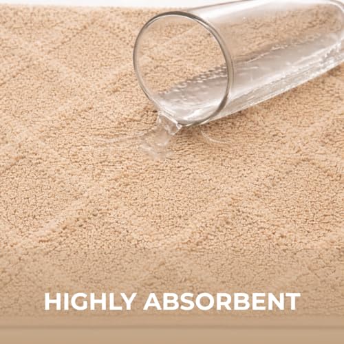 Image of Premium Combed Cotton Tufted Bathmat 50 x 80 cm, 1800 GSM Soft Absorbent Anti Skid Bathroom Floor Mat with Latex Backing, Quick Dry Non Slip Bath Rug for Shower & Daily Use, Diamond Beige