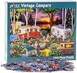 Vintage Campers Jigsaw Puzzle 1000 Piece by Vermont Christmas Company - Camping Puzzles for Adults & Families - Fully Interlocking & Randomly Shaped Pieces - 26 5/8" x 19 1/4"