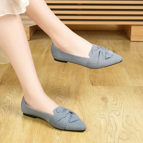 Image of HIULYCENCE Flats for Womens Pointed Toe Ballet Flats with Bow Comfortable Knit Dressy Flats