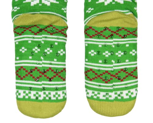 Bioworld Dr. Seuss Socks The Grinch Socks Women's Grinch Face Fair Isle Sweater Knit Plush Fleece Lined Non-Slip Cozy Slipper Crew Socks4