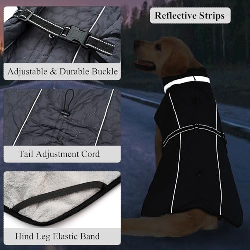 Cyponpy Hundejacke Winter Mantel Hund Wasserdicht Regen Hundemantel Warm Reflektierend Wintermantel Hund Fleece Hundemantel mit Geschirr Winter Hundejacke Wasserdicht Kleine Mittelgross Große Hunde