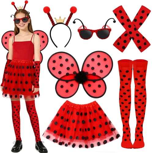 BOARDFEB Marienkäfer Kostüm Damen, Karneval Kostüm Marienkäfer Damen Faschingskostüme Marienkäfer Mädchen Rock mit Flügel Accessoires Ladybug...