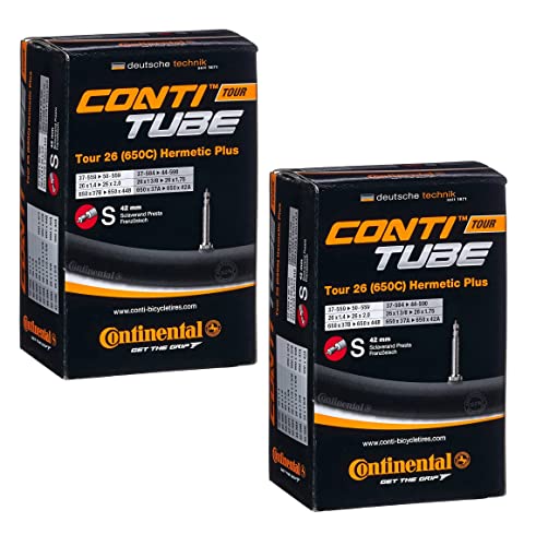 Continental Hermetic Plus Bike Tubes Tour 26-650x37-44 Inner Tubes - 42mm Presta Valve (Pack of 2 Tubes)