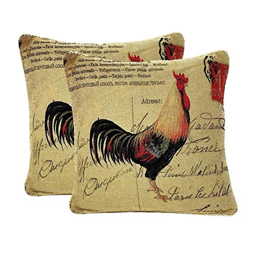 Tache 2 Pieces 18 X 18 Square Postmarked with Love Vintage Farmhouse Colorful Handsome Rooster Sofa Couch Decorative Accent Cushion Throw Pillow Cover