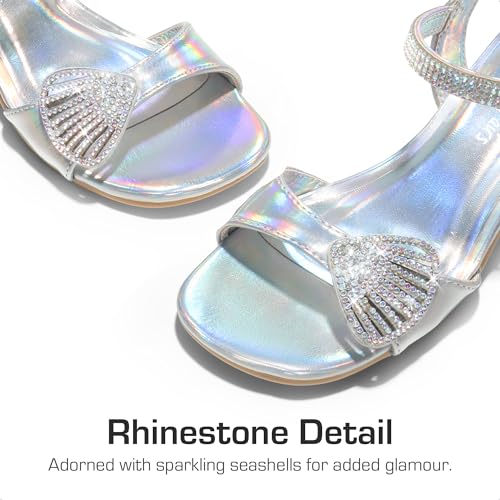 Image of DREAM PAIRS Girls Sandals Ankle Strap Square Toe Low Heel Crystal Shell Wedding Party Flower Dress Shoes for Little Kids /Big Kids