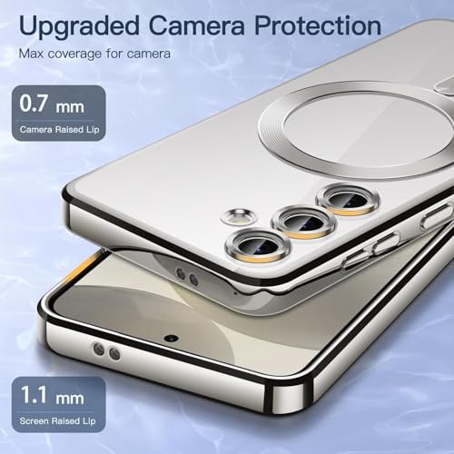 Image of VONZEE Clear Logo Electroplating Transparent Case for Samsung A16 5G, Magnetic Plating [Support for MagSafe Charger] Electroplate TPU Cover, Individual Camera Protection for Each Lens - Grey