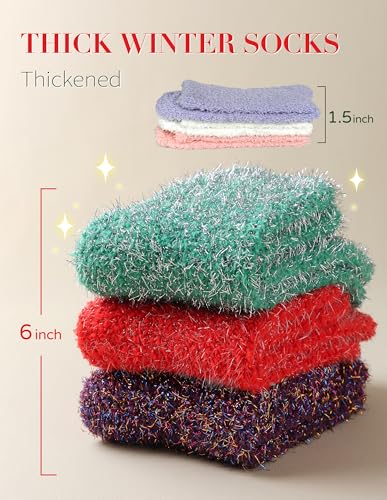 Sparkly Fuzzy Socks for Women Men, Halloween Gifts Boo Spooky Basket Stuffers, Funny Cute Crazy Fluffy Plush Slipper Socks for Girls Boys 3 Pairs4