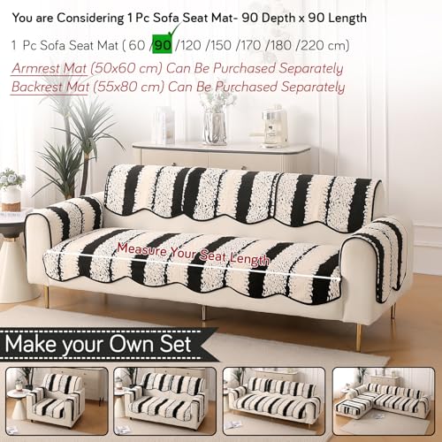Image of HOKIPO Luxury Wavy Anti Slip Plush Sofa Cover Mat | Make Your Own Sofa Cover Set, Mat Length 90(D) x 90(L) cm, Black (AR-5981-BLK)