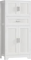 TEENFON Tall Bathroom Storage Cabinet with 4 Doors, Adjustable Shelf & Large Drawer - White Kitchen Pantry Organizer for Living Room, Office