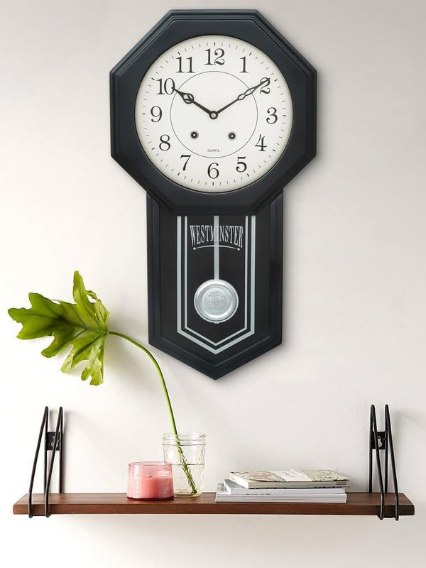 Image of CHRONIKLE Classic Vertical Analog Wooden Musical English Numbers Pendulum Chime Wall Clock for Living Room Home Decor Office Gifts (Size: 31 x 7 x 56.6 CM | Weight: 1825 Gram | Color: Black)