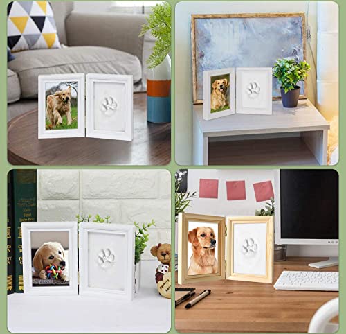 LEcylankEr Pfotenabdruck Set Hund Katze Hundepfoten Abdruck Holz Bilderrahmen 3D Gipsabdruck Pet Pawprints Bilderrahmen und Abdruck Set (Weiß)