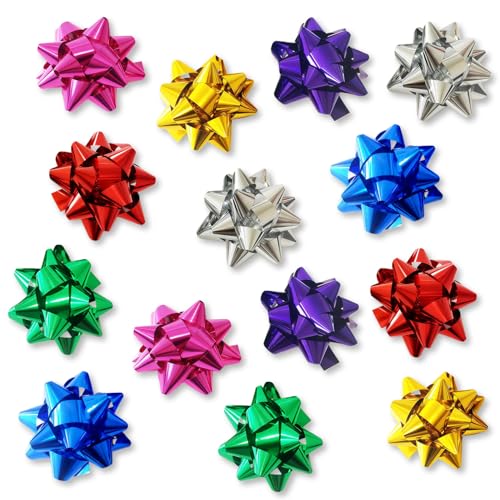 70PCS Colorful Gift Wrapping Bows 2 Inch Small Self-Adhesive Metallic Foil Bows for Christmas Presents Gift Wrapping Weddings Mothers Day Valentines Day Flower Bouquets Craft (Multicolor)