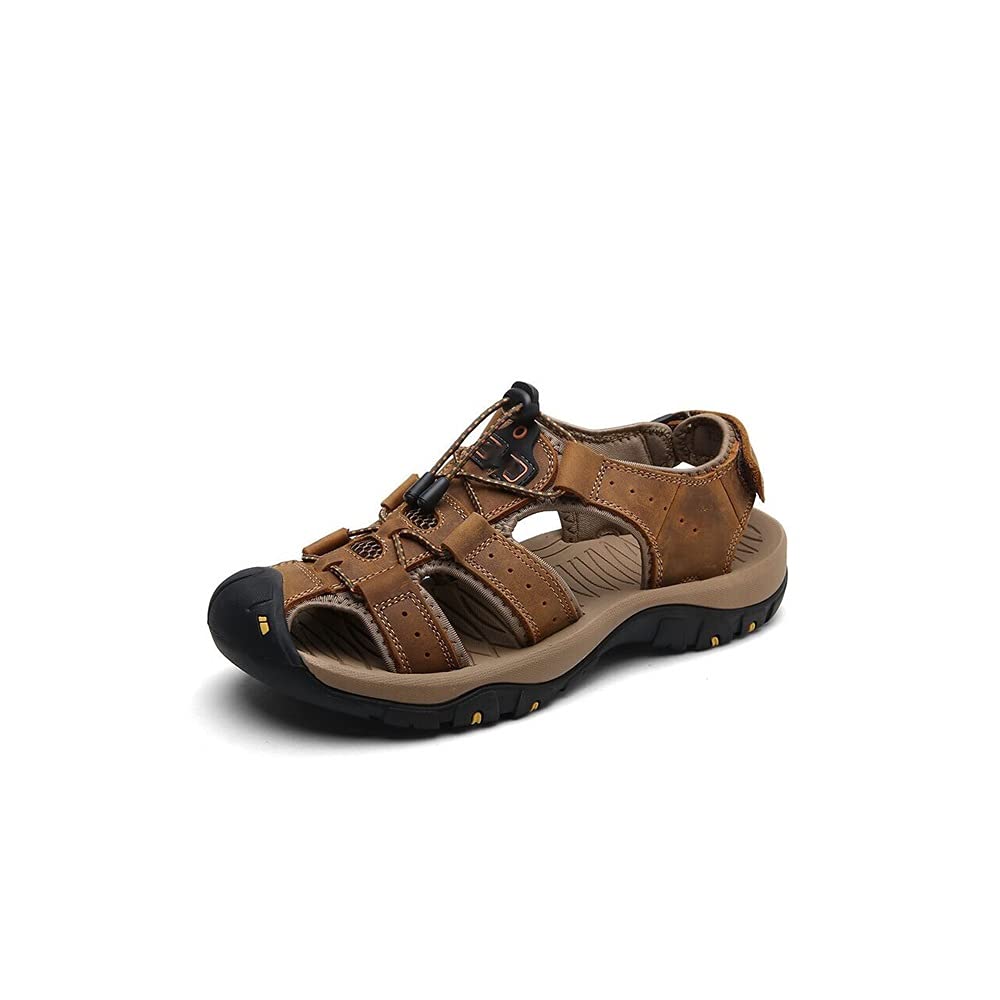 HJUGHPN Sandalen Mannen Zomer Mannen Sandalen Leisure Strand Mannen Schoenen Echt Lederen Sandalen Mode Heren Sandalen Grote Maat 38-47 (Schwarz, 7.5