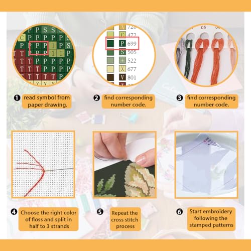 Image of FREEBLOSS 11CT Stamped Cross Stitch Kit for Adults Beginners with Instructions Bees and Floral Pattern Cross Stitch Wall Hanging Kit Embroidery Wall Art Decoration No Frame 18x18in