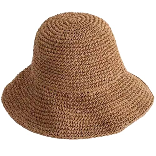 KORADI Womens Sun Hats Straw Hat Summer Beach Hats Foldable Floppy Cap Wide Brim Bucket Hat Khaki