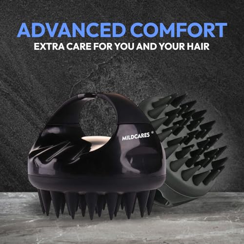 Image of MildCares Silicone Body Scrubber & Scalp Massager for Men & Women | Cleanses, Exfoliates & Removes Dead Skin | Super Soft Silicone Bristles for Both Body and Hair | Soft Bristles for Skin & Scalp Cleansing - Set of 2