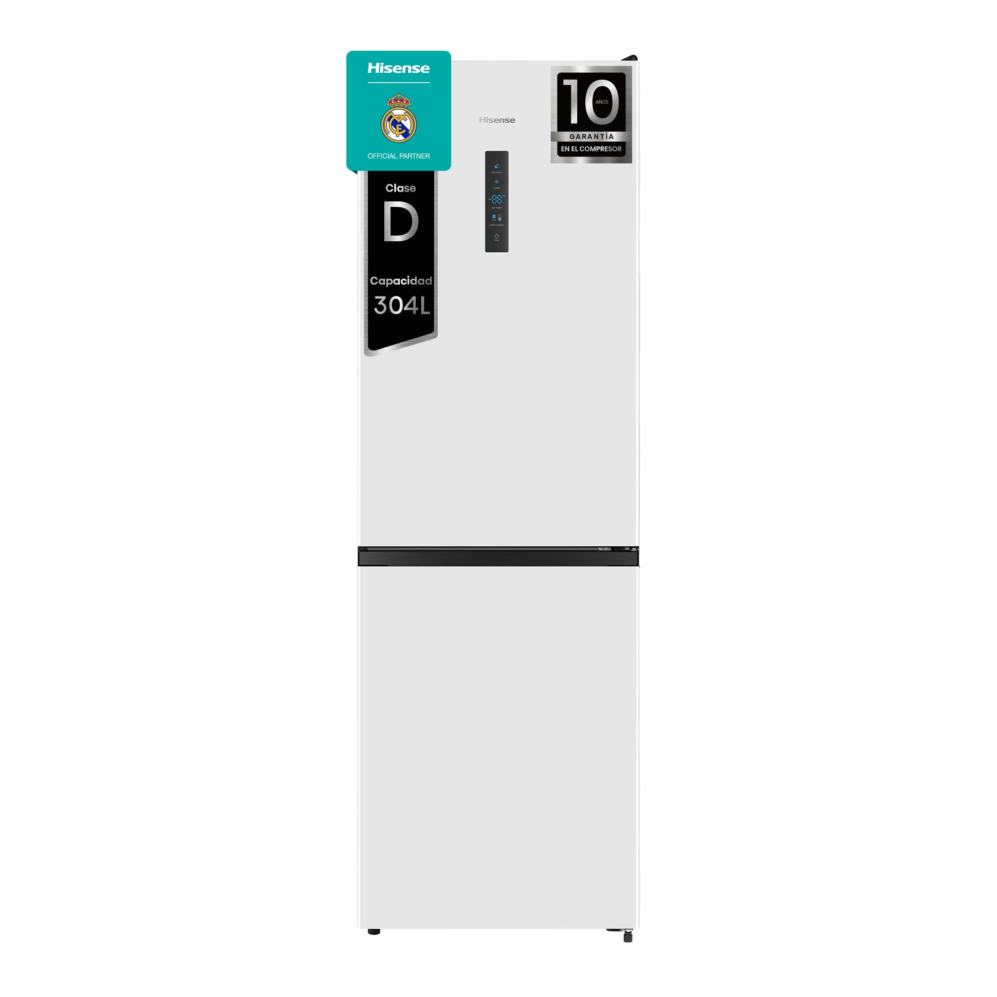 Hisense RB390N4DWD - Frigorífico Combi, Eficiente Clase D, Capacidad 304 L con 186 cm Alto, Cajón Verduras, 4 Estrellas Congelador, Puerta Reversible, Silencioso 39dB, Color Blanco
