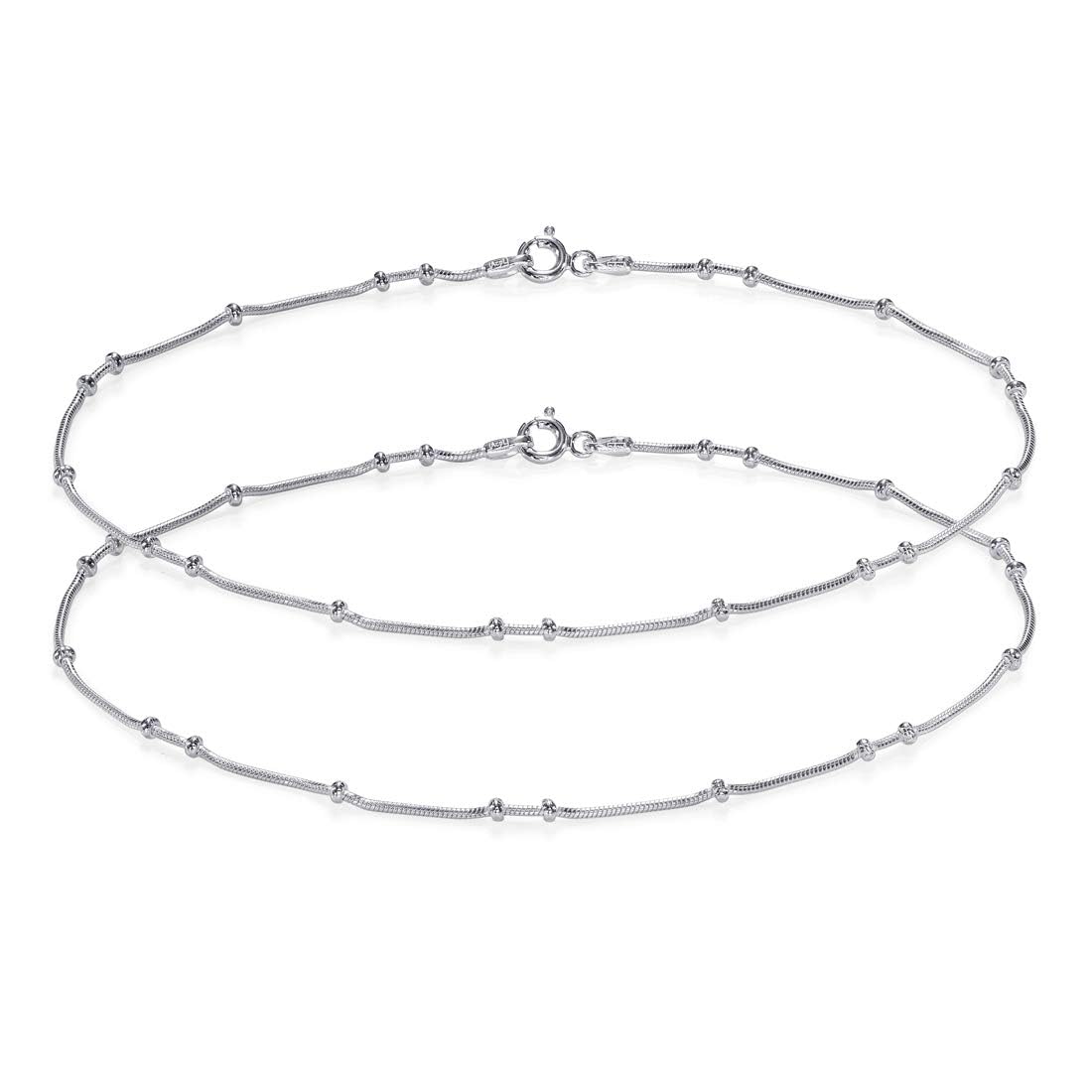 Chandi Payal | 925 Sterling Silver Beaded Snake Chain Anklets Gifts for Women/Girls-image-21