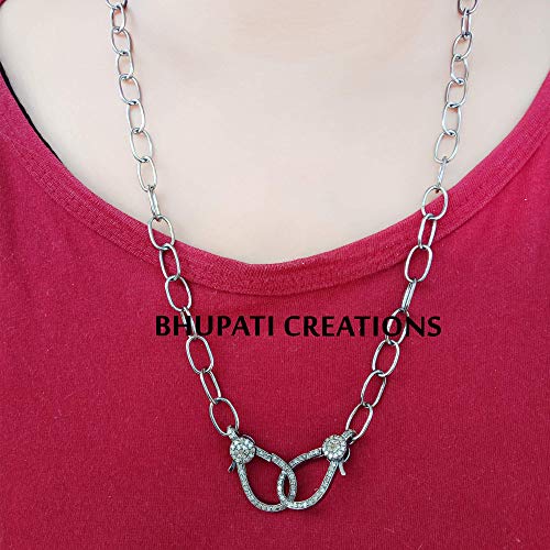 Necklace for Women, Black Rhodium Silver Chain Necklace, Pave Diamond Clasp Chain Necklace, 925 Sterling Silver Chain Necklace