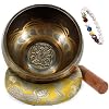 Tibetische Klangschale Set klein 8,5 cm mit Chakra Armband & Klöppel & Klangschalenkissen aus Nepal Singing Bowl für Meditation Schule Yoga Entspannung – Gelb – Keliti