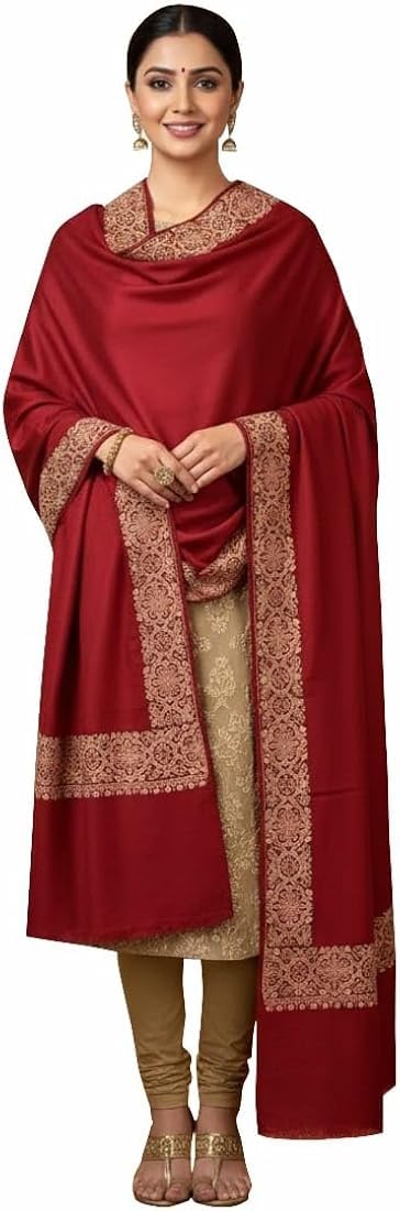 Women's Fine Toosh Wool Shawl, Kashmiri Embroidery Daur Size 40×80 Inches-image-27