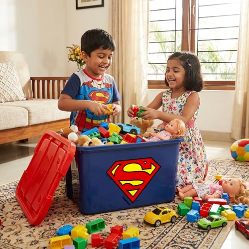 Image of Nayasa Superman Toy Box 50 Ltr | DC Superhero Print Plastic Storage Box with Lid | Stackable Organizer & Strong Durable | Blue