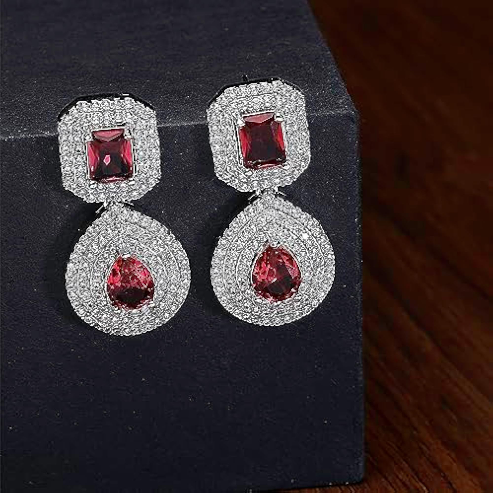 Rhodium-Plated American Diamond Drop Earrings