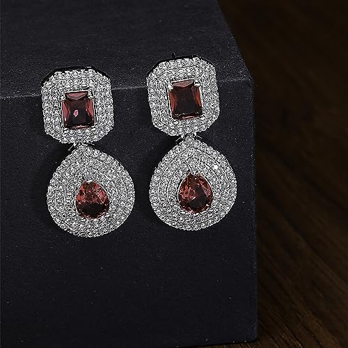 Rhodium-Plated American Diamond Drop Earrings