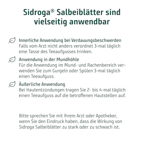 Sidroga Salbeiblätter – Salbeitee - pflanzliches Arzneimittel - bei Magen-Darm-Beschwerden & Reizungen im Mund-Rachen-Bereich - 20 Teebeutel à 1,5 g