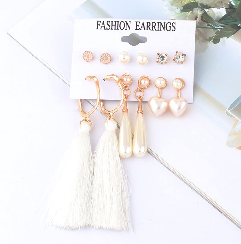 Image of ANNACREATIONS Stylish combo of pearl stud hoop earrings set for Women Girls