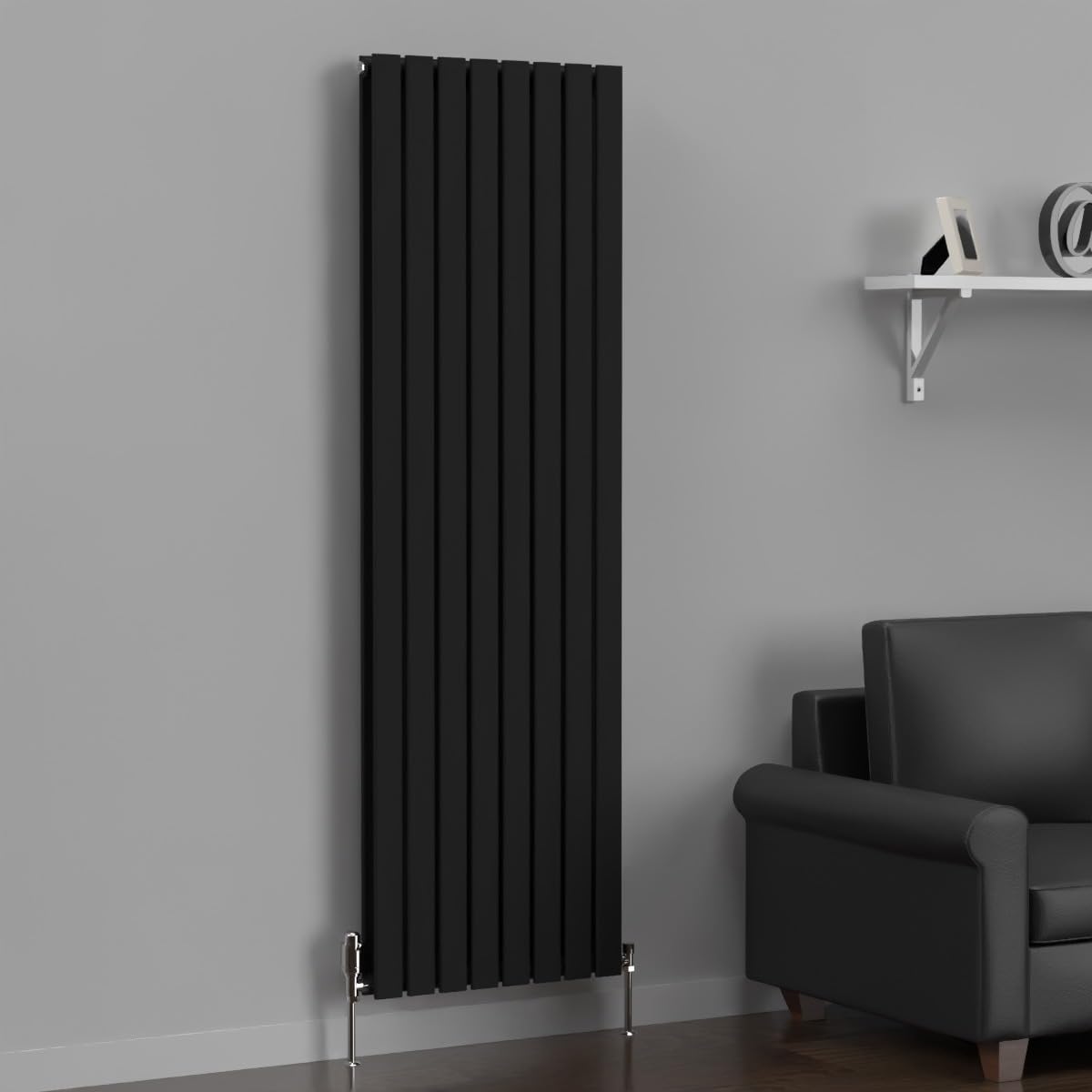 Lux Heat Black Flat Vertical Double Panel Designer Radiator 1800Mm (H) X 560Mm (W)