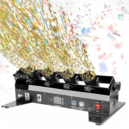 VzxCrue Lanzador EléCtrico De Confeti 4head, Lanzador De Confeti, MáQuina Sopladora De Confeti con Control Remoto/DMX, para Fiestas, DJ, Bodas, EspectáCulos Teatrales, Discotecas