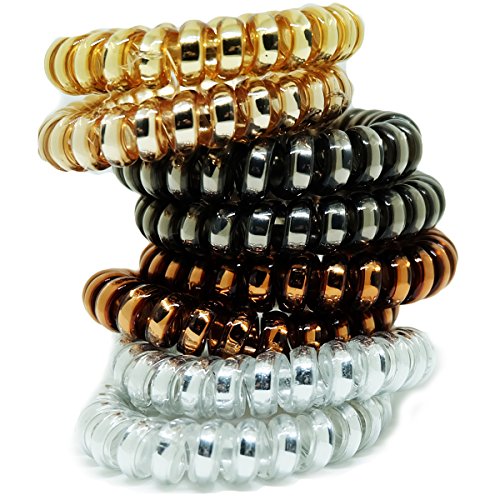 Juicy Accessories 8 Pcs Colorful Telephone Stretchy Wire Cord Elastic Hair Ties Pony Holders - Large Boutique Girls Stretchy Elastic Hair Ropes Bands For women and Ladies