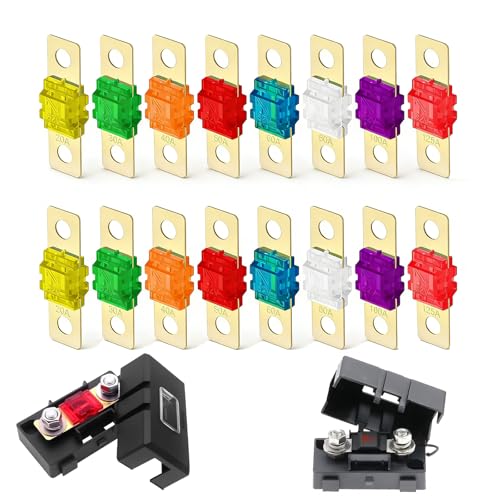 16 Stück Midi Sicherung 30A, Mega Sicherungshalter Set mit Schraubsicherung 32V 20/30/40/50/60/80/100/125A für Auto PKW LKW Baufahrzeuge für Sicherungshalter midi