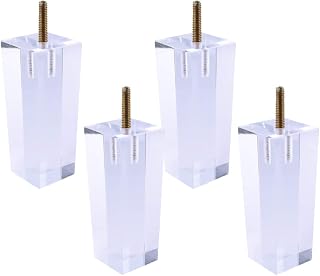 Furniture Leg Sofa Legs 4 Pcs Acrylic Furniture Legs Square Shape Sofa Cupboard Furniture Legs Feet Clear Glass DIY Replacement Feet for Bookcase Table Cabinet Coffee Tea Bar Stool Chair Leg Feet(10c
