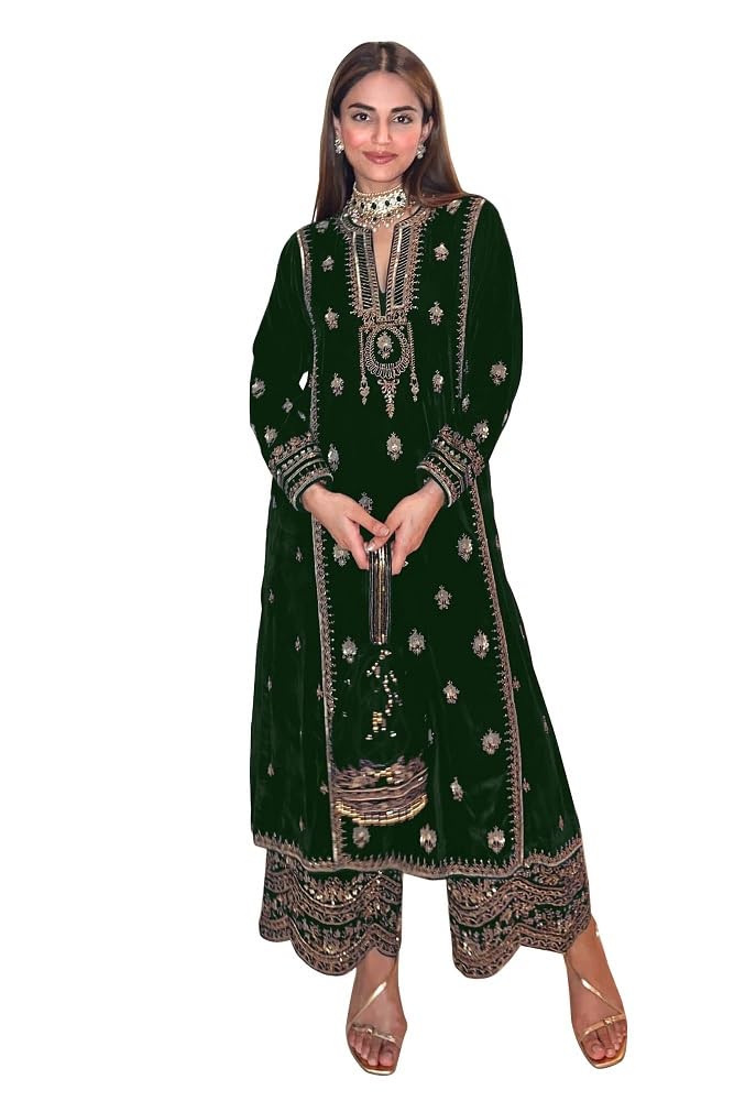 Womens Salwar Kameez Straight Suit Viscos Velvet Traditional Indian Pakistani Ready To Wear Dress