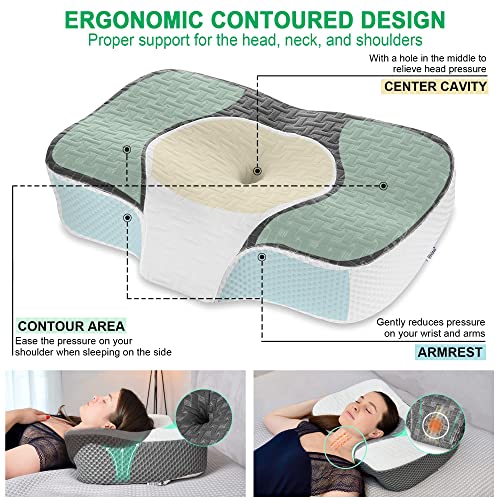 Elviros Zervikale Orthopädisches Kopfkissen aus Memory-Schaum abnehmbares ergonomisches Nackenhörnchen für Nacken- und Schulterschmerzen Nackenstützkissen für Seitenschläfer, Dunkelgrau - Image 4