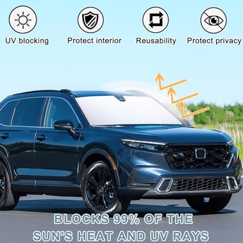 Image of Windshield Sun Shade for Honda CRV 2023-2025 2026, Premium 310T Reflective Polyester UV Blocker, Lightweight Foldable Sun Visor with Storage Pouch