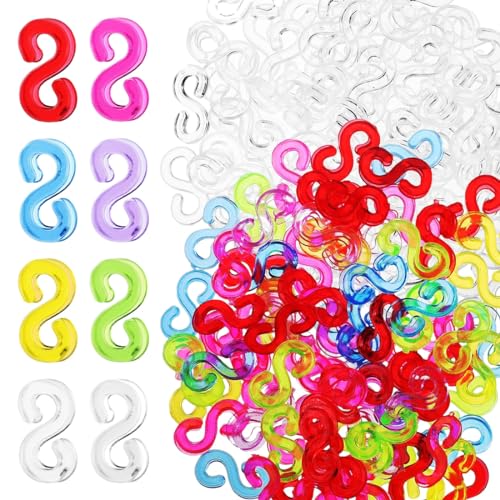 VODAFQS 600 Pezzi Bands Colorful S-Clips S Clip Colorato Trasparenti Arcobaleno Telaio Fai da Te S Clip Bande Telaio Colorate Clip S per il Collegamento Bracciali
