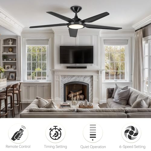 DWVO Ceiling Fan with Light, 54" Ceiling Fan with Remote, Tri-Color Temperature, 5 Blade Ceiling Fans Reversible 6 Speeds w/Quiet DC Motor for Bedroom, Living Room, Dining Room