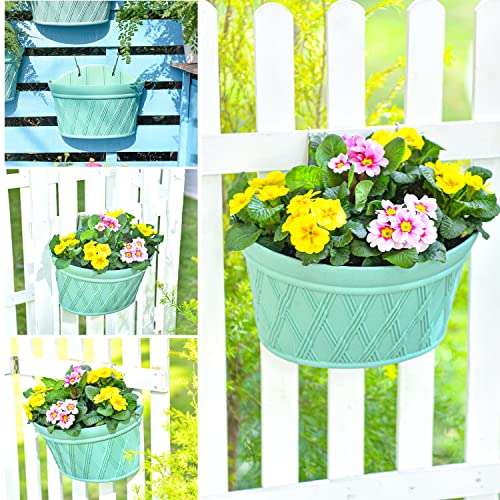 Sungmor Wall Hanging Planters,11.5 Inch Hanging Flower Pots For Railing Fence - Indoor Outdoor Balcony Wall Planter Hanging Basket, Plastic Pot Plant Container - Half Round & 3Pc Pack & Green #TOP6