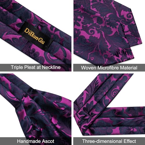 Image of DiBanGu Mens Silk Ascot Ties Paisley Jacquard Woven Cravat and Pocket Square Cufflinks with Lapel Pin for Business Wedding
