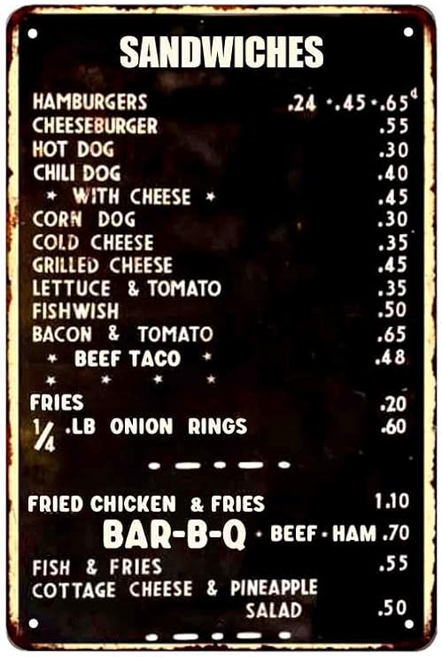 Curated visual reference: Gallery Detail: Amazon Com Agxiuga 1940 S Diner Menu Sign Restaurant Decor