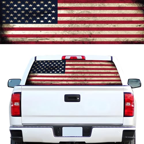 Image of Rear Window Decals for Trucks - 65x17.3 in Back Window American Flag Decals Fit Most Pickup Trucks SUV, Patriotic Car America Flag Decals for Personalized