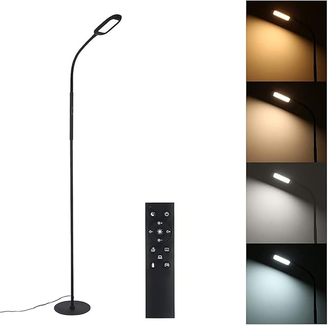Led Floor Lamp Remote & Touching Control 4 Colour Temperatures with Stepless Dimmable for Bedroom Living Room Office Black